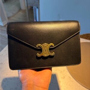 Celine Black Leather Crossbody with Gold Triomphe Clasp